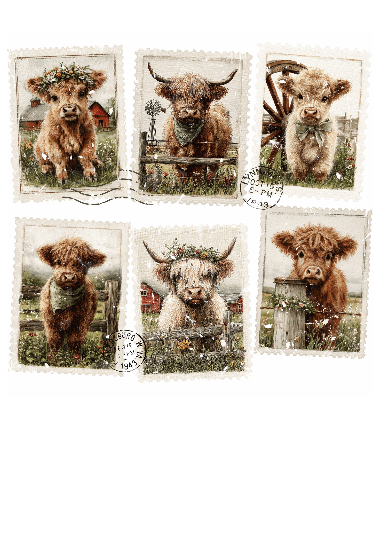Crewneck - Stamp Style Highland Cow