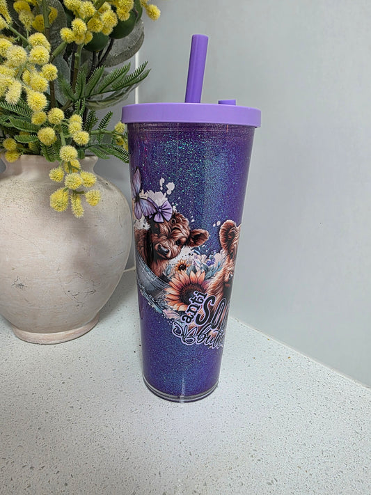 Anti Social Cow Glitter Tumbler