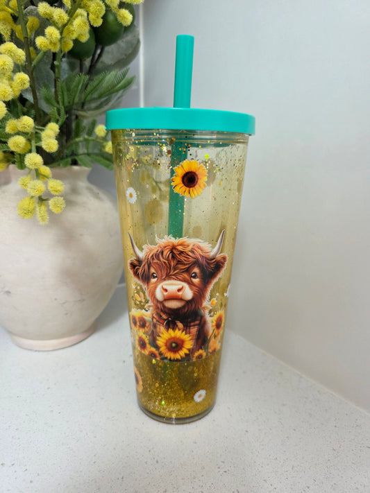 Highland Cow Glitter Tumbler
