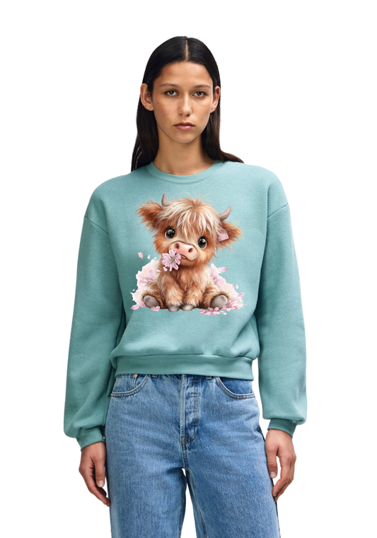 Crewneck - Flower Highland Cow