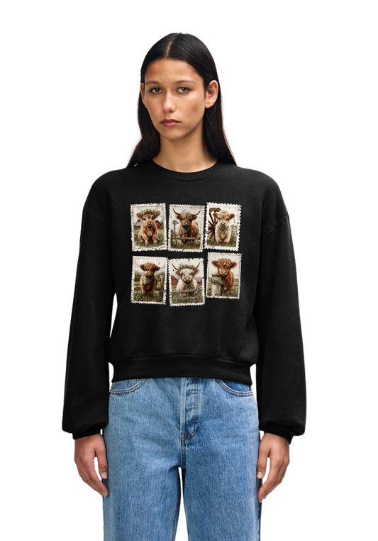 Crewneck - Stamp Style Highland Cow